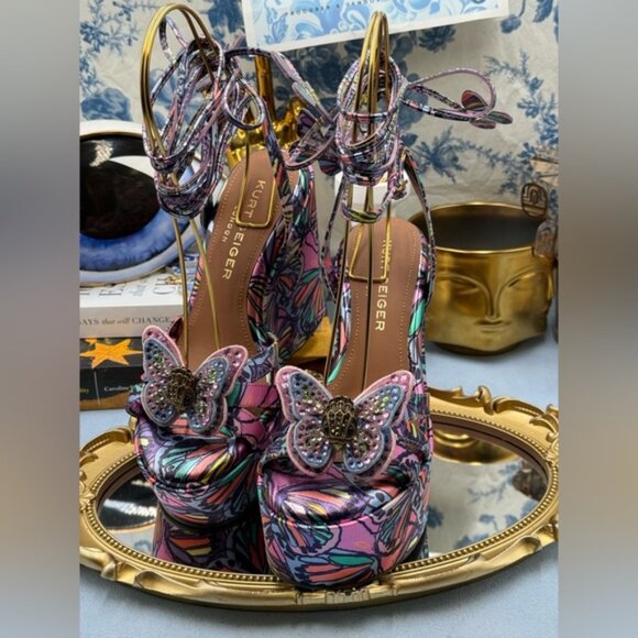 🆕 KURT GEIGER LONDON 🧿 NWOB Butterfly Wedge Heel with Ties, Sz 37 US 7 - Picture 9 of 15